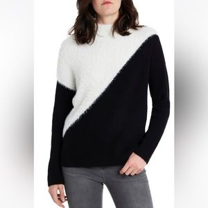 Vince Camuto black and white colorblock mockneck sweater